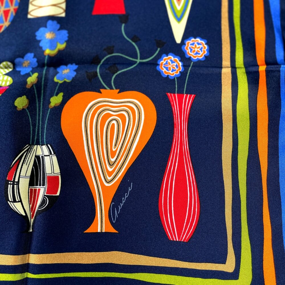 NWT Gucci Silk Scarf – Colorful Vase Print | Made in Italy - Picture 4 of 15